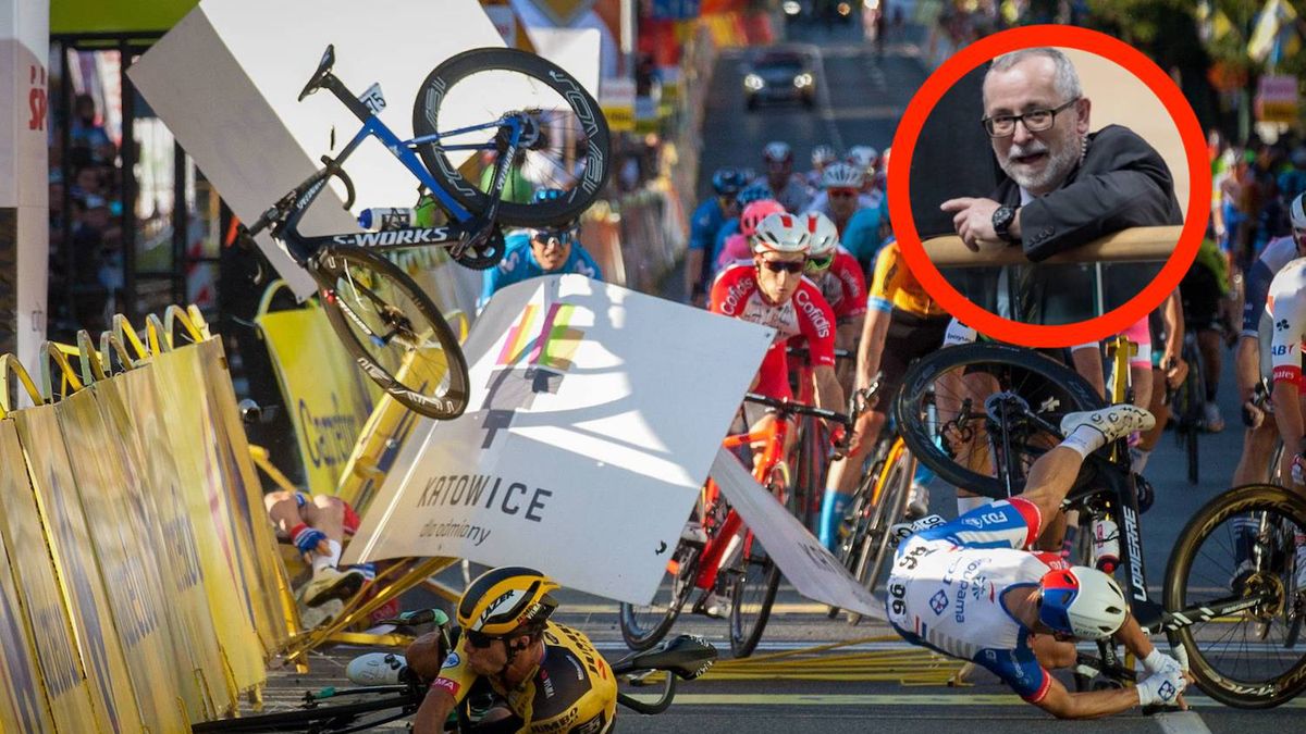 Podczas I etapu Tour de Pologne 2020 doszło do fatalnego w skutkach wypadku, w którym obok kolarzy ucierpiał polski sędzia - Andrzej Lewandowski (w kółku)