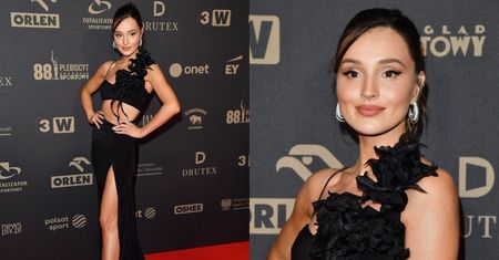 Gala Mistrzów Sportu 2023. Marina Łuczenko z ODSŁONIĘTYM brzuchem gra nogą na czerwonym dywanie (FOTO)