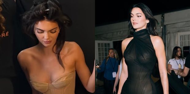 Kendall Jenner wdzięczy się w "NAGIM" gorsecie za kulisami pokazu w Paryżu. Figura jak marzenie? (FOTO)