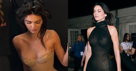 Kendall Jenner wdzięczy się w "NAGIM" gorsecie za kulisami pokazu w Paryżu. Figura jak marzenie? (FOTO)