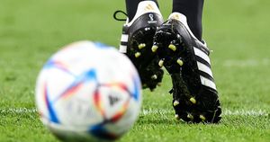 DOHA, QATAR - NOVEMBER 25:  The Adidas Copa Mundial FIFA World Cup Qatar 2022 branded referee  football boots during the FIFA World Cup Qatar 2022 Group A match between Netherlands and Ecuador at Khalifa International Stadium on November 25, 2022 in Doha, Qatar. (Photo by Robbie Jay Barratt - AMA/Getty Images)