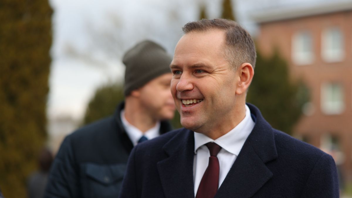 Karol Nawrocki, candidate for president of Poland, holds a press conference at the headquarters of Grupa Azoty in Kedzierzyn Kozle, Poland, on February 2, 2025. In the photo: KAROL NAWROCKI (Photo by Mateusz Birecki/NurPhoto via Getty Images)