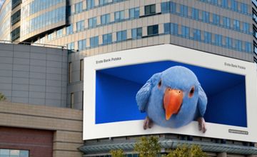 Papużka Erste Bank Polska w trójwymiarowej reklamie