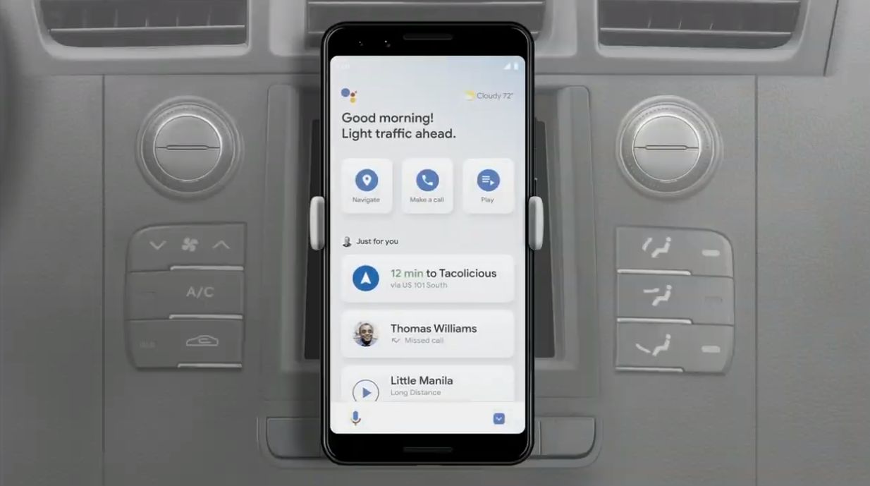 Tryb dla kierowców w Asystencie, fragment prezentacji Google I/O 2019, źrodło: Google.