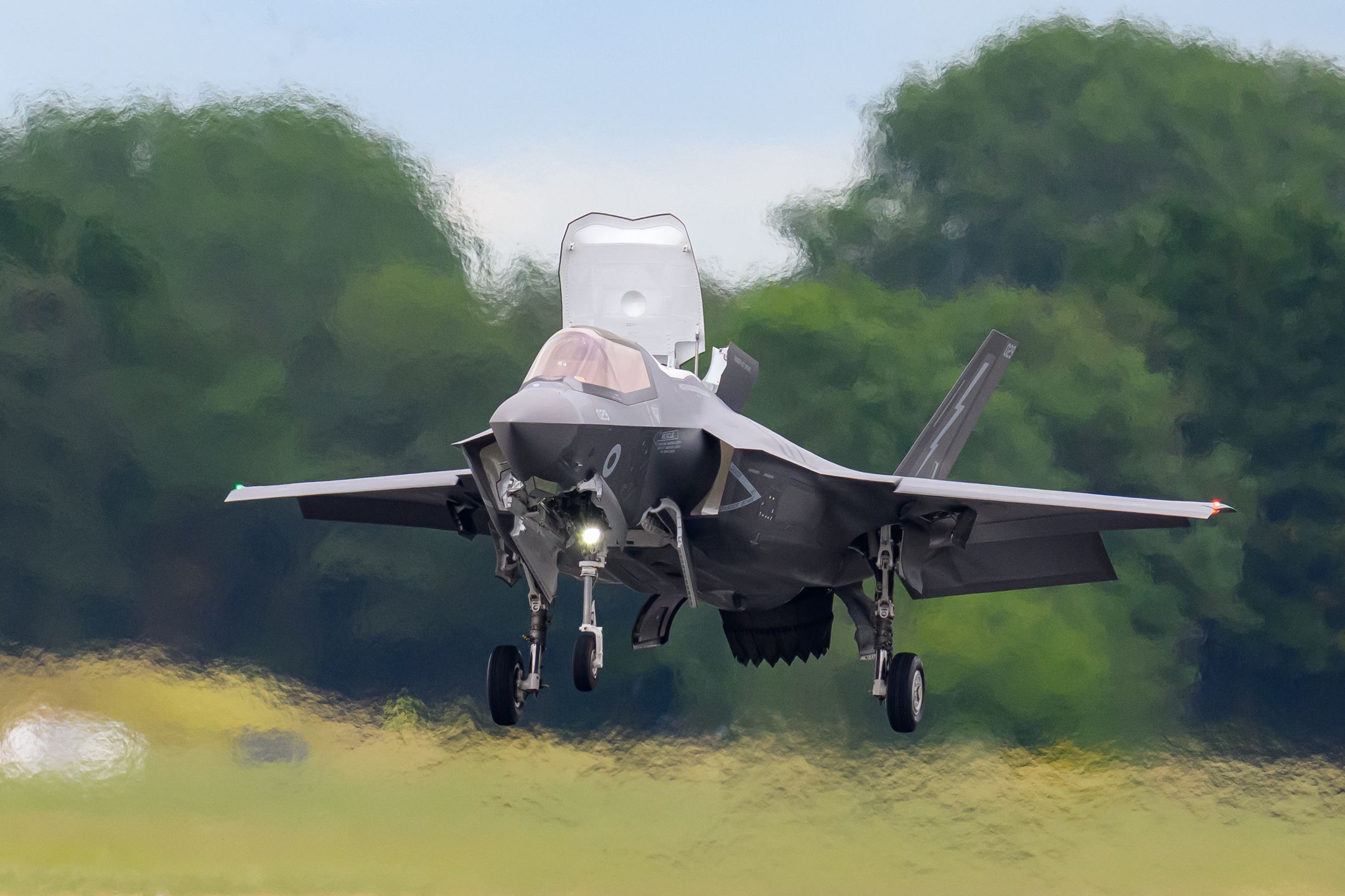 A Royal Air Force Lockheed Martin F-35B Lightning II is participating in the Royal International Air Tattoo at RAF Fairford in Gloucestershire, England, on July 20, 2024. (Photo by Jon Hobley | MI News) (Photo by MI News/NurPhoto via Getty Images)