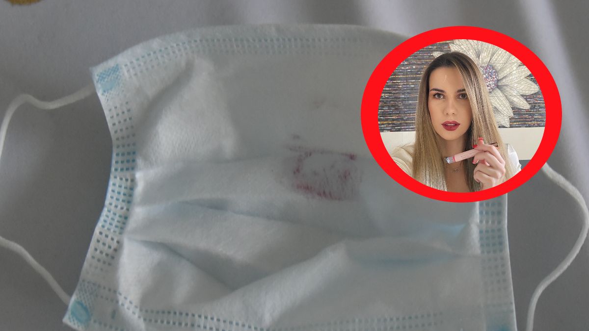 Ślad po pomadce na maseczce