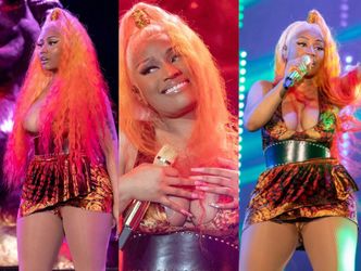 Nicki Minaj walczy z niesforną piersią wymykającą się ukradkiem z przykusej kreacji
