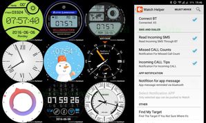 Przykładowe tarcze zegarka / aplikacja towarzysząca w smartfonie