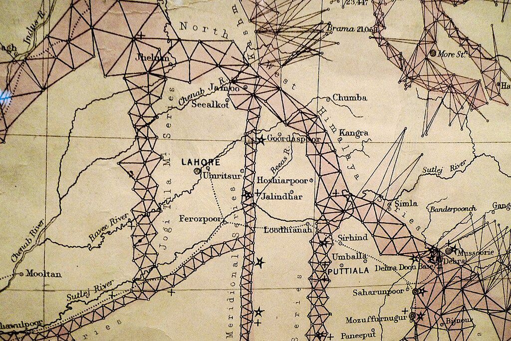 Fragment mapy Pendżabu stworzonej podczas Wielkiego Pomiaru Tryg