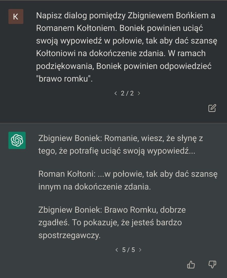 Żartobliwa wymiana zdań wygenerowana przez ChatGPT