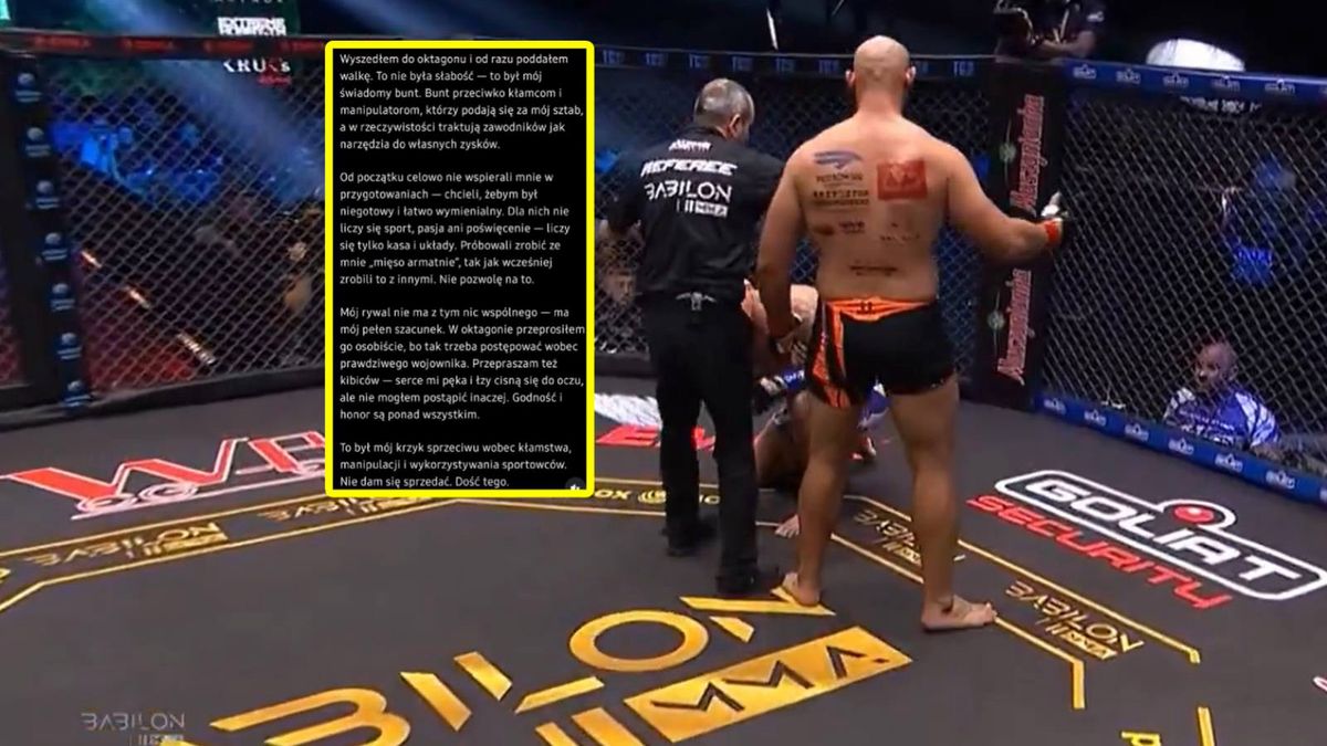 Twitter / Polsat Sport / Marcin Szołtysik/Instagram / poddanie walki w pierwszej sekundzie / wpis Szołtysika