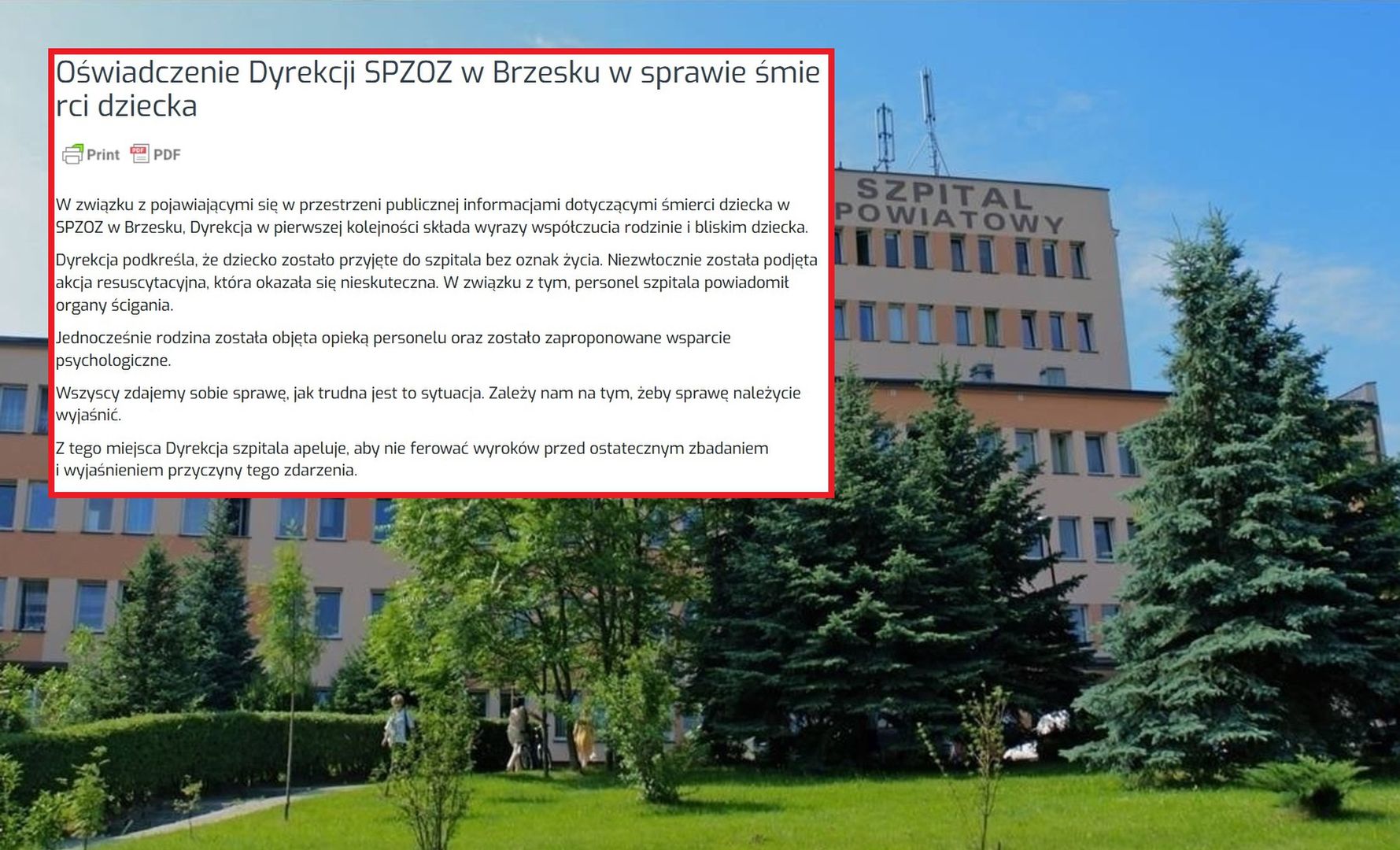 Śmierć dziecka w Brzesku. Szpital wydał oświadczenie po tragedii