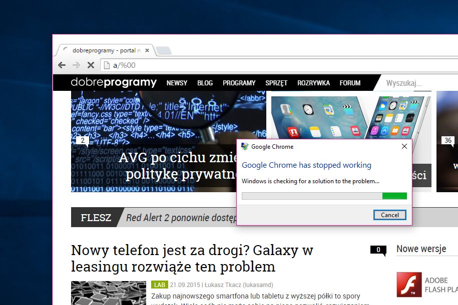 Niewielki adres powoduje awarię przeglądarki Google Chrome