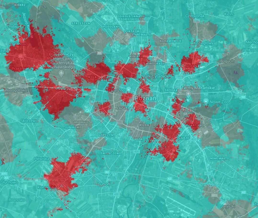 Plus 5G - mapa zasięgu Poznań