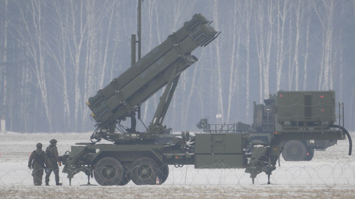 Patriot surface-to-air  missile systems are seen at Warsaw Babice Airport in the Bemowo district of Warsaw, Poland on 06 February, 2023. Patriot missile systems purchased by Poland from the US last year have been redeployed to the Polish captial for military exercises as the war in neighbouring Ukraine enters its second year. (Photo by Jaap Arriens/NurPhoto via Getty Images)