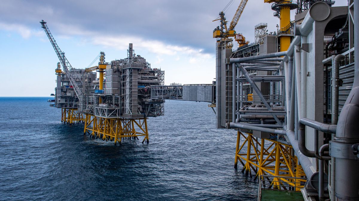The Equinor ASA offshore oil drilling platform on Johan Sverdrup oil field in the North Sea, Norway, on Monday, Feb. 13, 2023. Equinor, Norways biggest oil and gas producer, said the second phase of its giant Johan Sverdrup field in the North Sea is now on stream. Photographer: Carina Johansen/Bloomberg via Getty Images