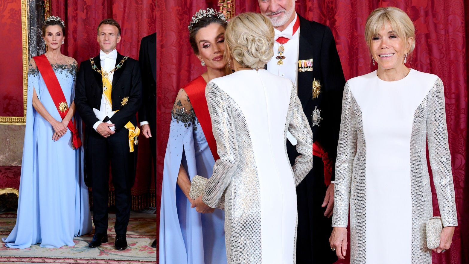 Królowa Letycja i Brigitte Macron emanują elegancją na balu