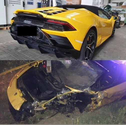 Lamborghini, którym kierował Marcin Bułka przed i po wypadku/Instagram