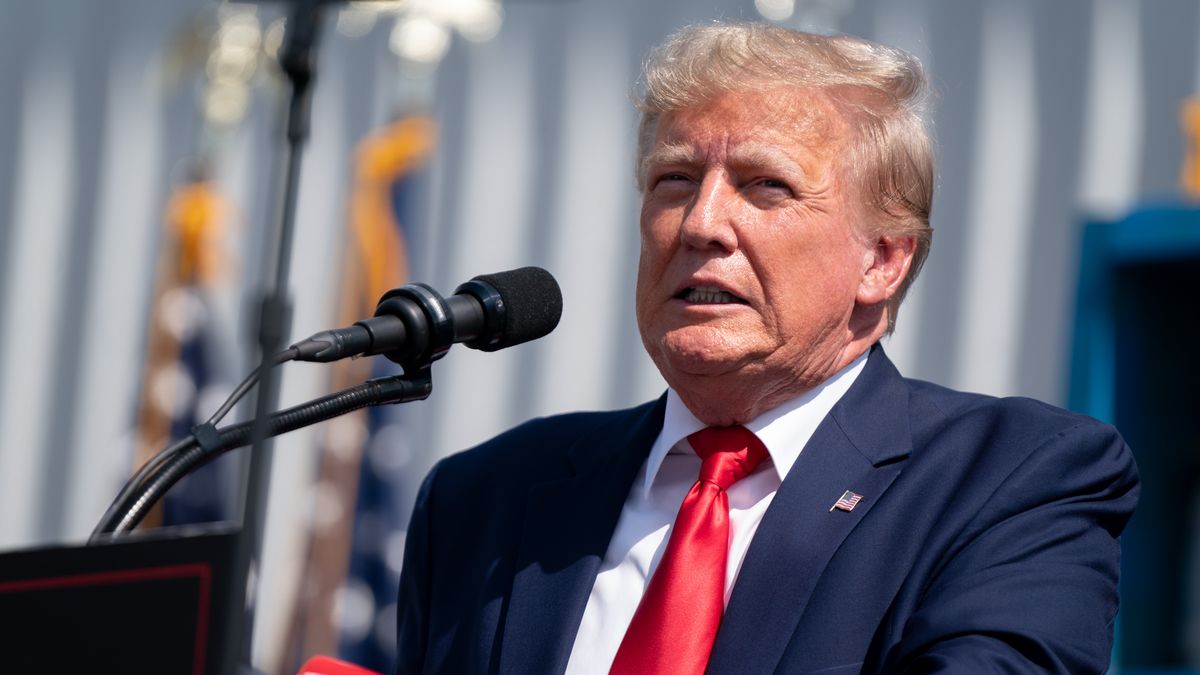 SUMMERVILLE, SOUTH CAROLINA - SEPTEMBER 25: Former U.S. President Donald Trump speaks to a crowd during a campaign rally on September 25, 2023 in Summerville, South Carolina. The Former U.S. President has a strong lead in the polls over his Republican challengers and does not plan to participate in Wednesday's Republican presidential debate. (Photo by Sean Rayford/Getty Images)