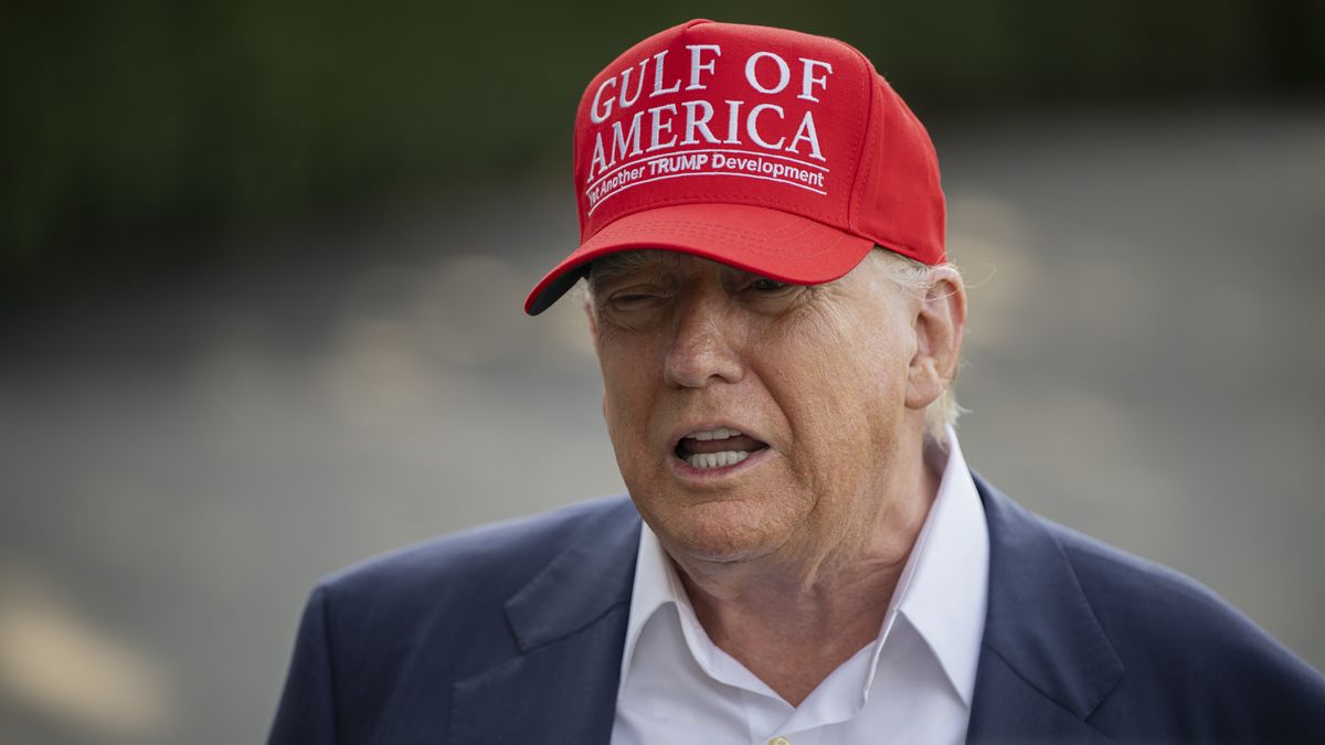WASHINGTON DC, UNITED STATES - JULY 1: United States President Donald Trump speaks to the Press before departs at the White House to Alligator Alcatraz, Florida on July 1, 2025, in Washington DC, United States. (Photo by Celal Gunes/Anadolu via Getty Images)