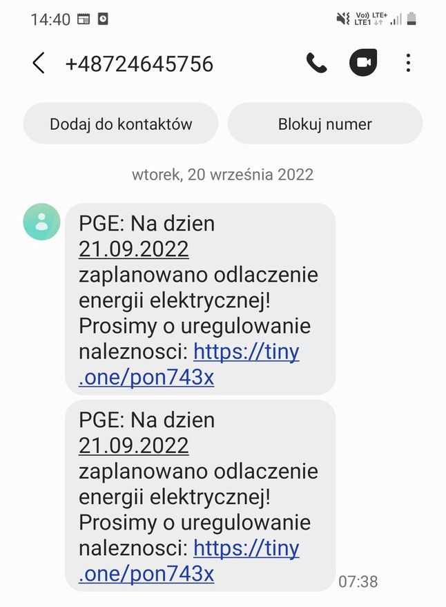 Fałszywy SMS o wyłączeniu energii elektrycznej