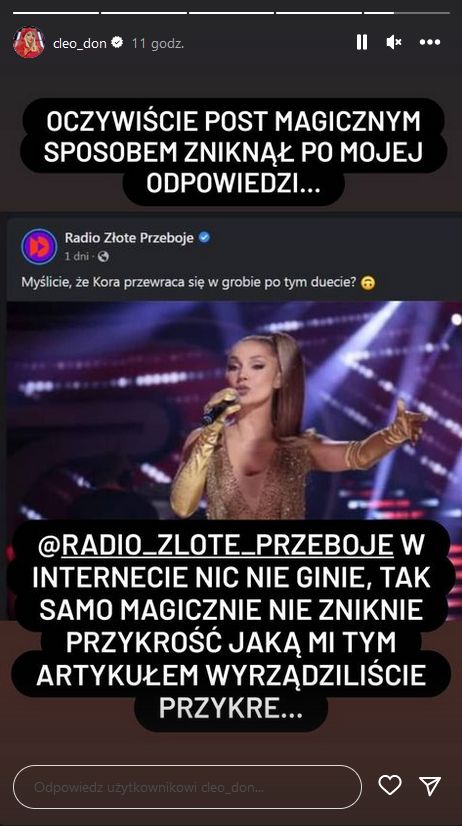 Cleo reaguje na krytykę swojego występu
