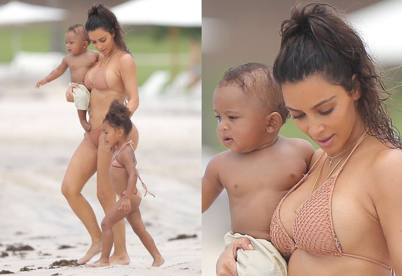 Kim Kardashian z dziećmi na plaży w Meksyku