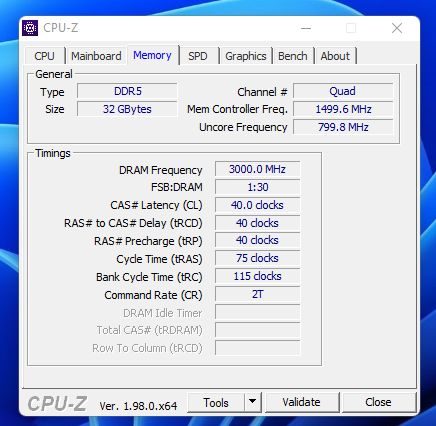 Dane modułów XPG Lancer RGB pokazane przez CPU-Z.