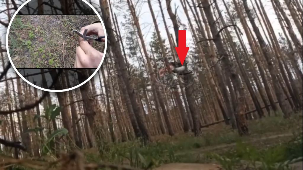 Dron FPV unieszkodliwiony za pomocą nożyc. 