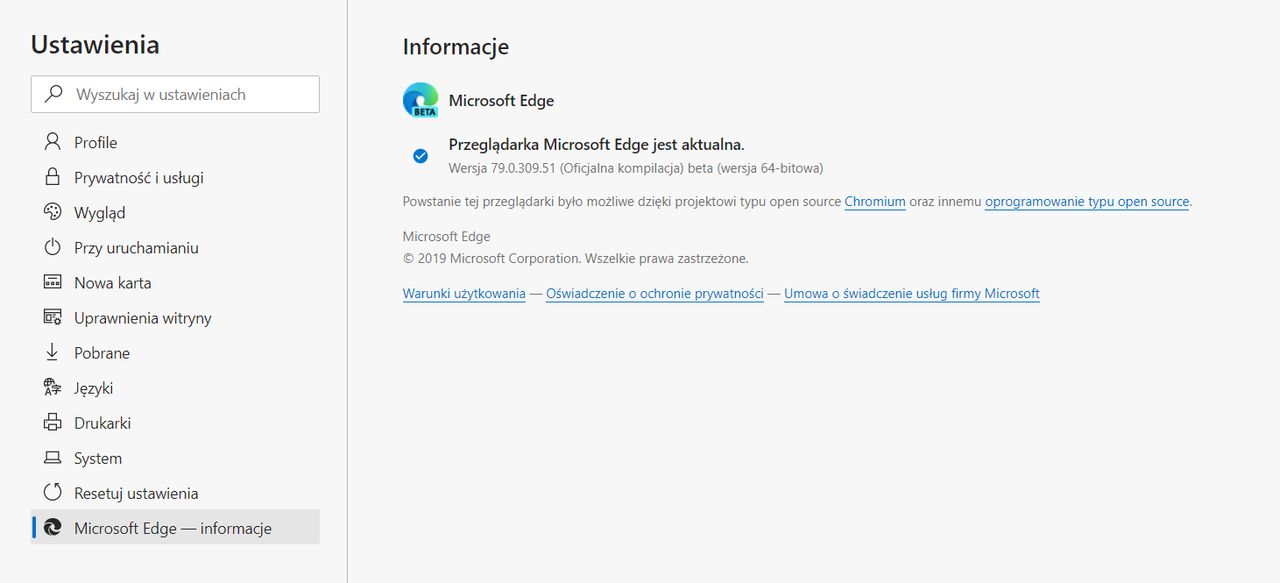 Informacje o Edge'u z Chromium w wersji Beta.