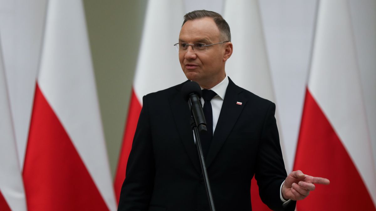 President of Poland Andrzej Duda attends the ceremony of awarding state awards for services to the development of transport at the NBP Krakow Economic Salon in Krakow, Poland, on February 7, 2025. (Photo by Klaudia Radecka/NurPhoto via Getty Images)
