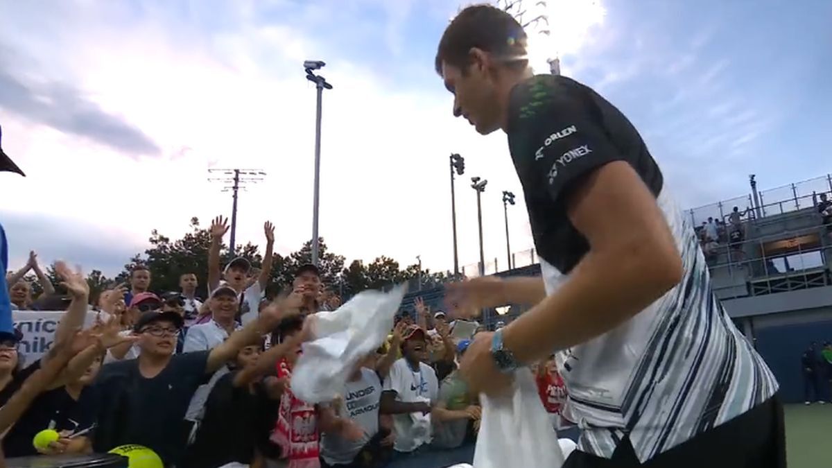 Twitter / US Open / Na zdjęciu: Hubert Hurkacz po meczu I rundy US Open