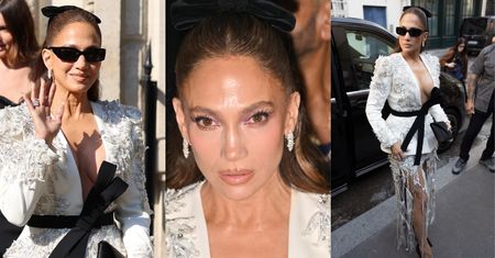 Jennifer Lopez w dekolcie DO PĘPKA i spódnicy z FRĘDZLI podbija Paryż (ZDJĘCIA)