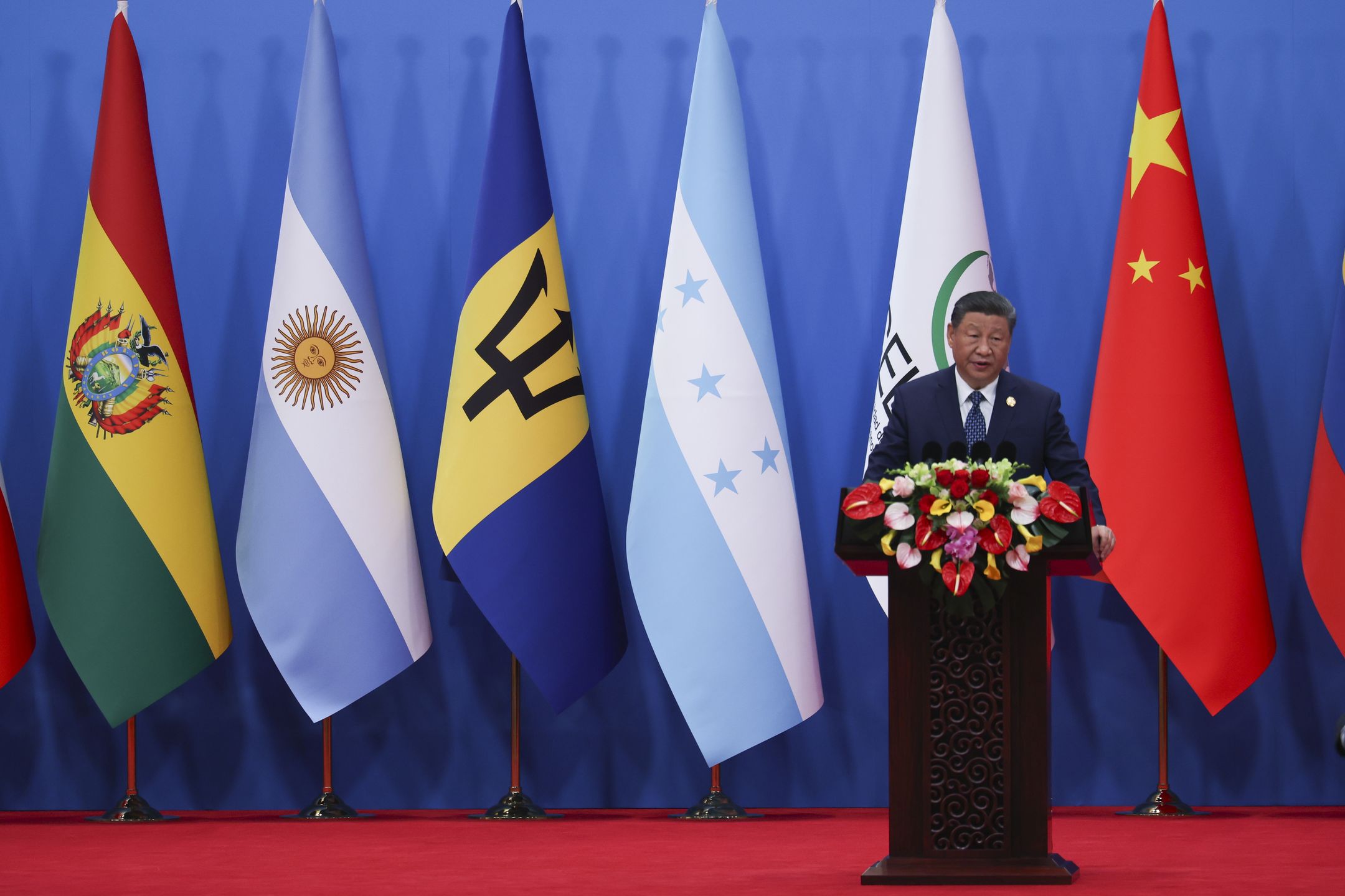 BEIJING, CHINA - MAY 13:  Chinese President Xi Jinping speaks at the opening ceremony of the China-CELAC Forum ministerial meeting at The Great Hall of People on May 13, 2025 in Beijing, China. The summit includes its key Latin American trade partners, and comes as Beijing and Washington work on defusing a trade war.  (Photo by Florence Lo-Pool/Getty Images)