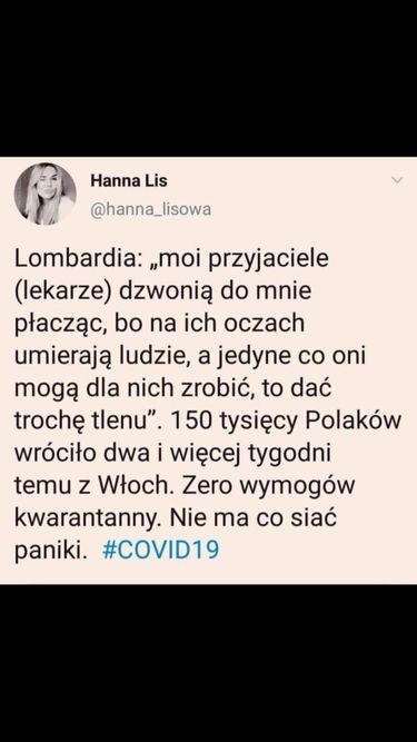 Laura Zielińska - koronawirus we Włoszech, oświadczenie Hanny Lis