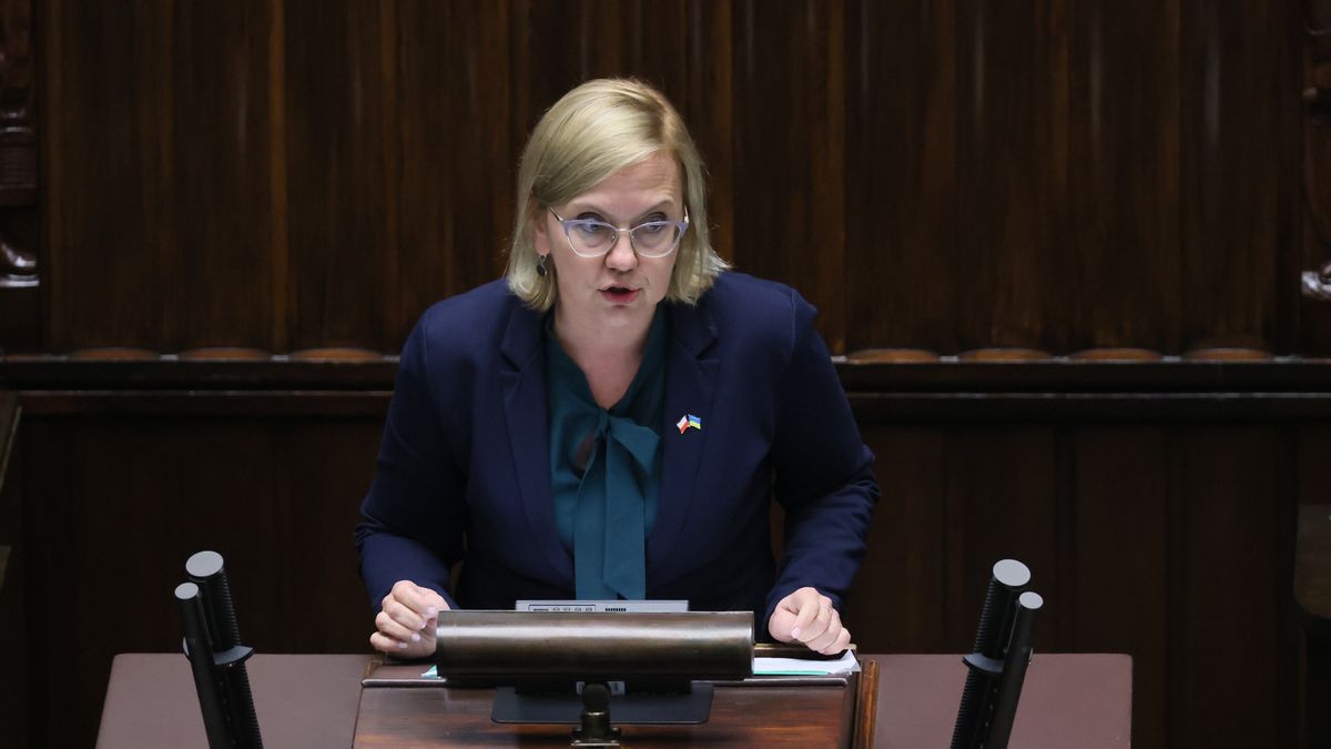 Na zdjęciu minister klimatu i środowiska Anna Moskwa na mównicy sejmowej