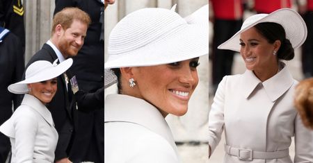 Meghan Markle i książę Harry z uśmiechami od ucha do ucha zmierzają na mszę w ramach platynowego jubileuszu królowej (ZDJĘCIA)