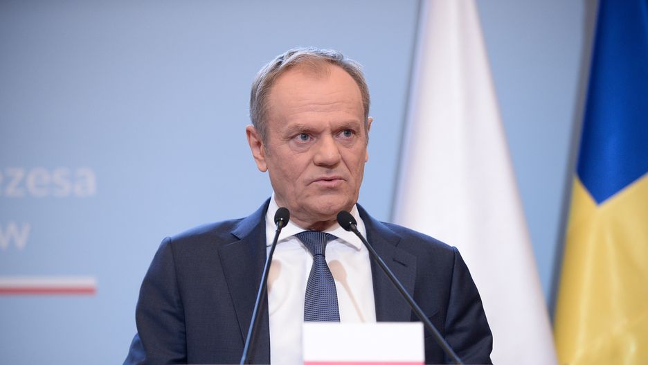 Warszawa, 19.02.2024. Premier RP Donald Tusk podczas wspólnej konferencji prasowej z premierem Szwecji Ulfem Kristerssonem, po spotkaniu w KPRM w Warszawie, 19 bm. (mr) PAP/Marcin Obara
