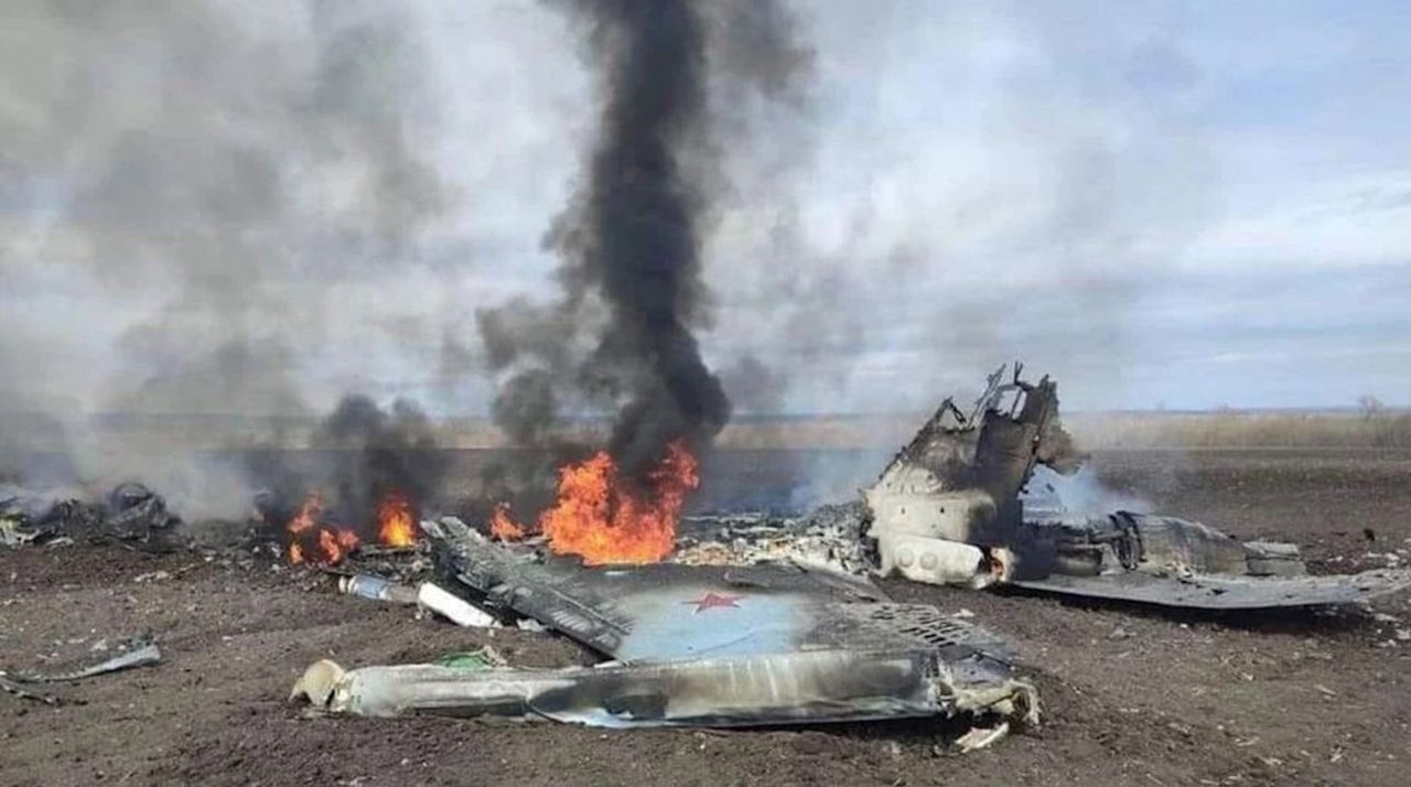 Destroyed Russian Su-34 aircraft