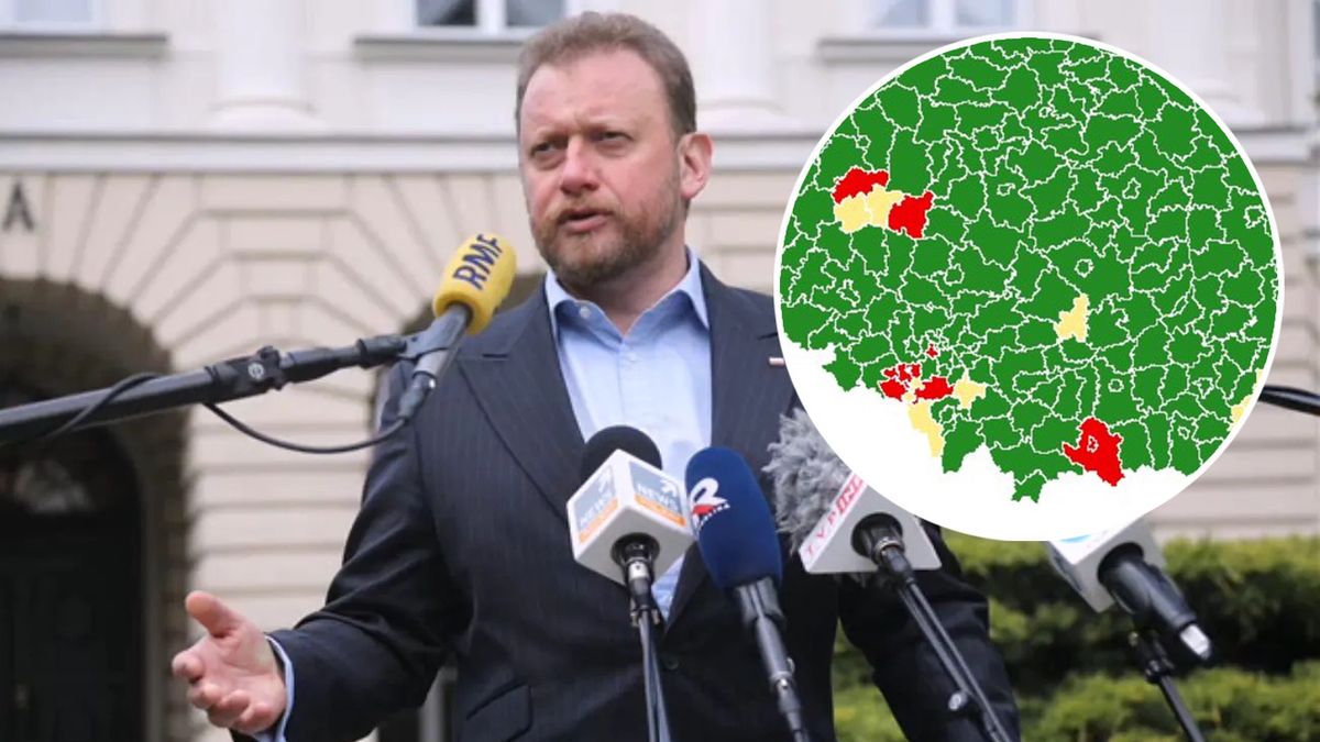 Polska podzielona na "czerwone", "żółte" i "zielone" powiaty