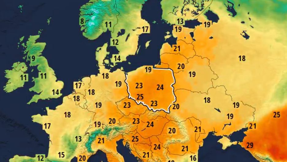 Prognoza temperatury w poniedziałek o godz. 15