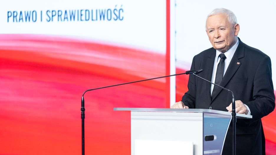 Jaroslaw Kaczynski, the leader of the right-wing Law and Justice (PiS) party, is speaking during a press conference in Warsaw, Poland, on September 05, 2024 (Photo by Foto Olimpik/NurPhoto via Getty Images)