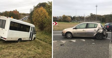 Wieliczka. BUS przewożący pasażerów zderzył się z samochodem osobowym na tzw. wschodniej obwodnicy