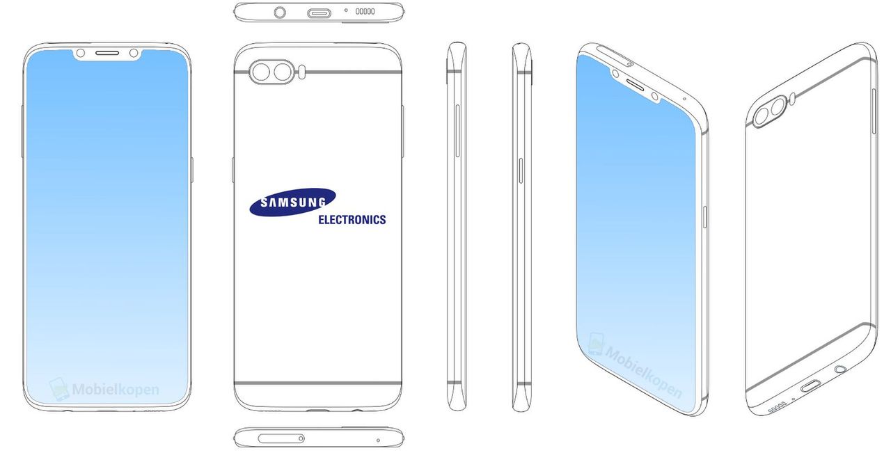 Ilustracja modelu z ekranem z wycięciem do wnioseku patentowego Samsunga