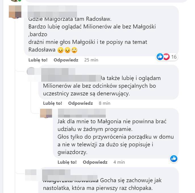 Komentarze internautów po "Milionerach" z udziałem Małgorzaty Rozenek 