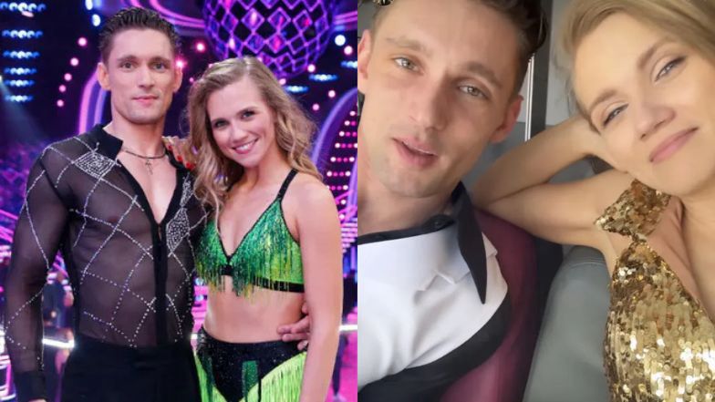 Agnieszka Kaczorowska pozuje z Filipem Gurłaczem 