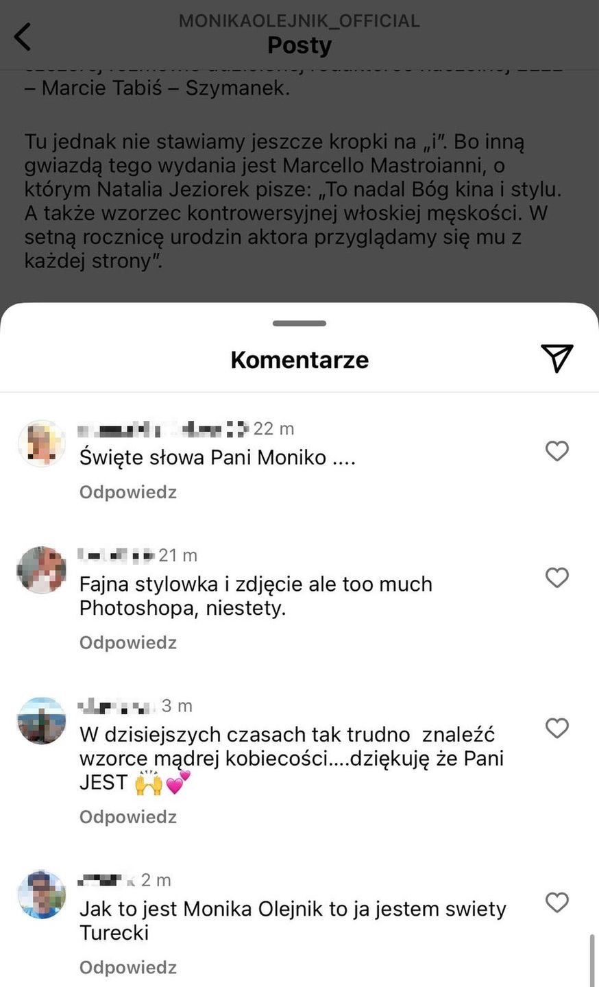 Komentarze pod zdjęciem Moniki Olejnik