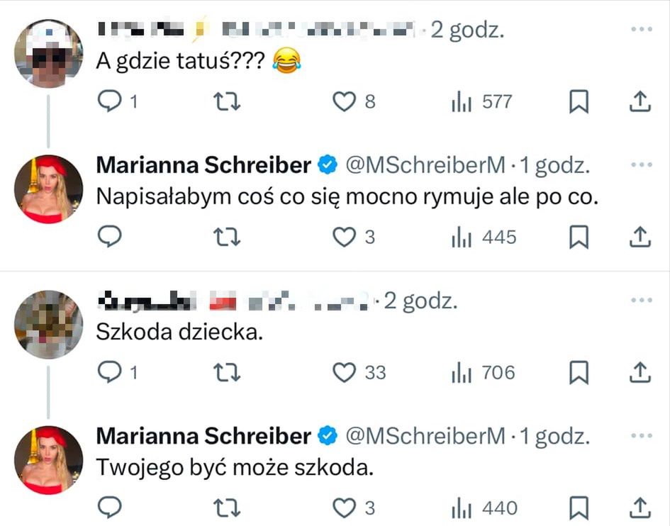 Odpowiedzi Marianny Schreiber na wpisy internautów