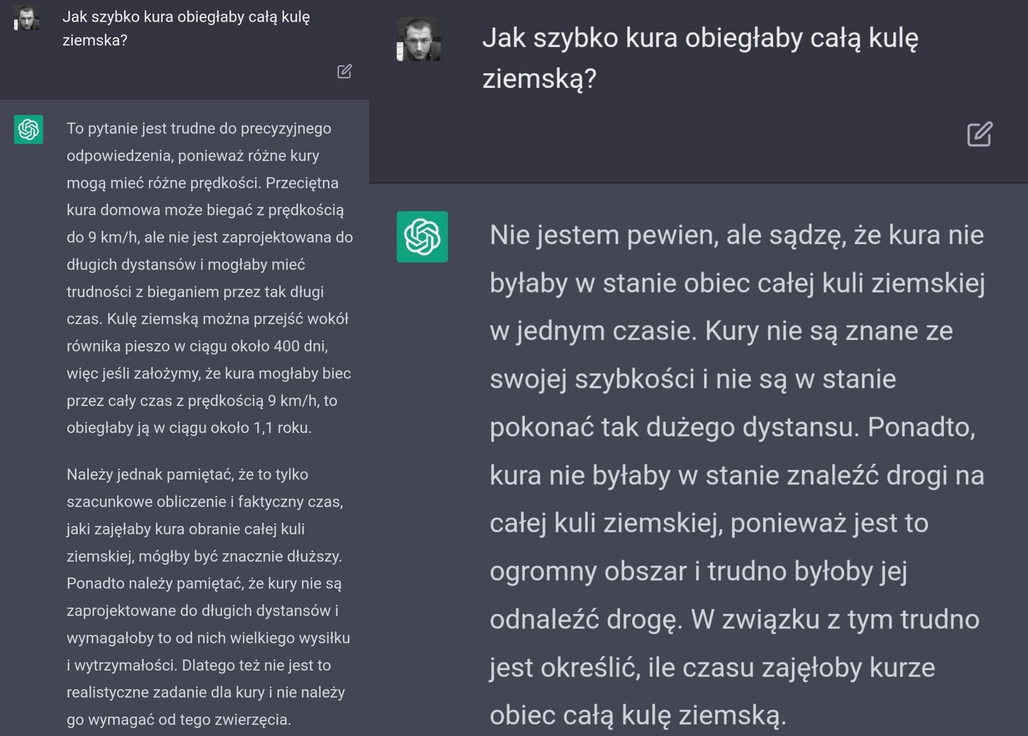Czasem ChatGPD odpowiada inaczej na to samo pytanie