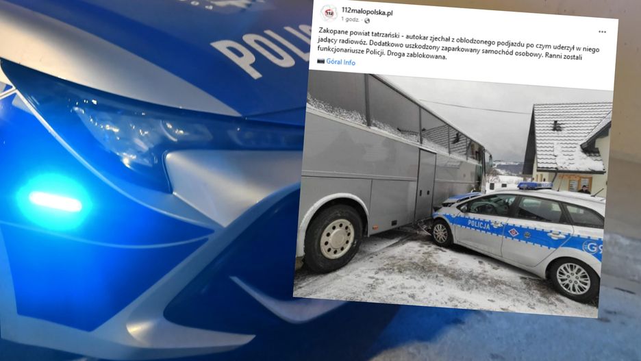 Zakopane. Radiowóz uderzył w autokar